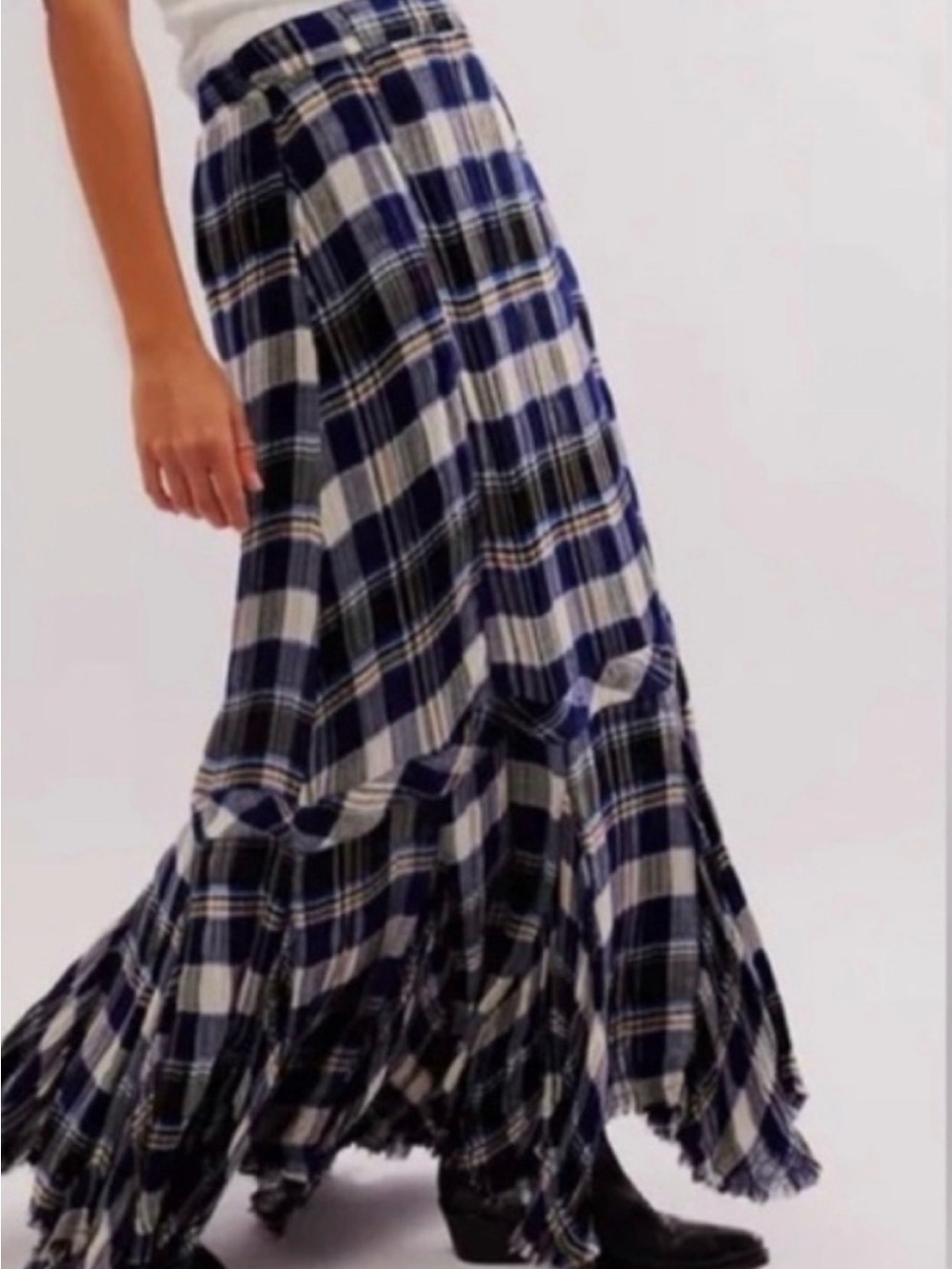 Free People Bordeaux Plaid Maxi Skirt